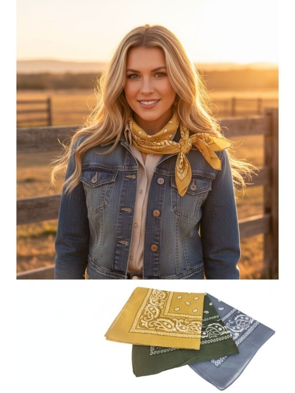 Tan Green Gray Colorful Bandanas 21x21 Inch Square Western Style